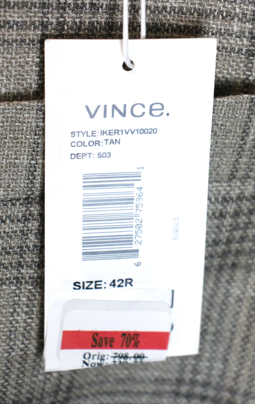 Vince Sport Coat 42 R Mens Tan Plaid Unstructured Wool Silk Linen Slim Blazer - Picture 5 of 13